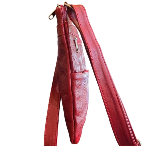 Red Tooled Leather Crossbody Handbag - Picture 7 of 15